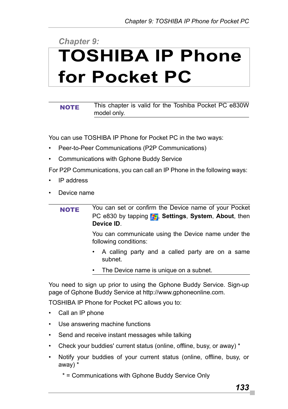 Chapter 9: toshiba ip phone for pocket pc, Chapter 9, Toshiba ip phone for pocket pc | 133 chapter 9 | Toshiba Pocket Pc e830 User Manual | Page 133 / 228