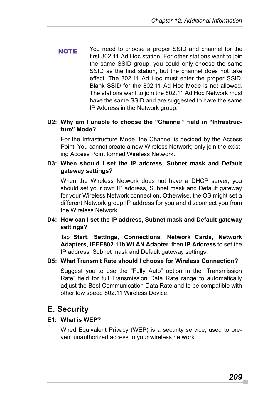 E. security | Toshiba Pocket Pc e830 User Manual | Page 209 / 228
