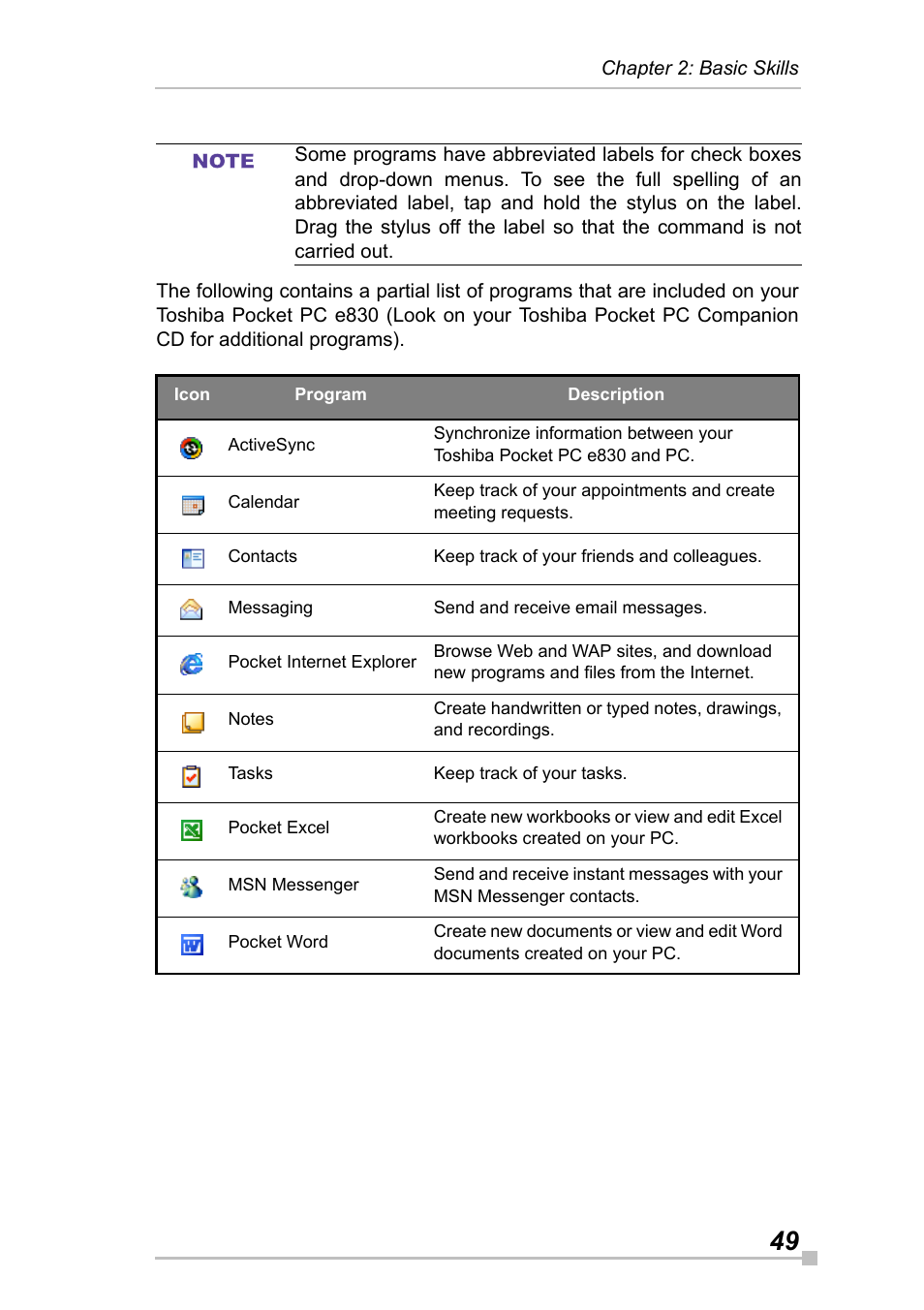 Toshiba Pocket Pc e830 User Manual | Page 49 / 228