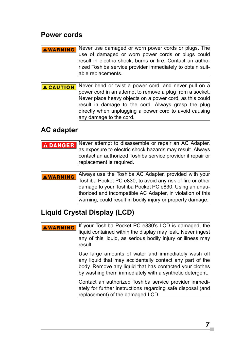 Toshiba Pocket Pc e830 User Manual | Page 7 / 228