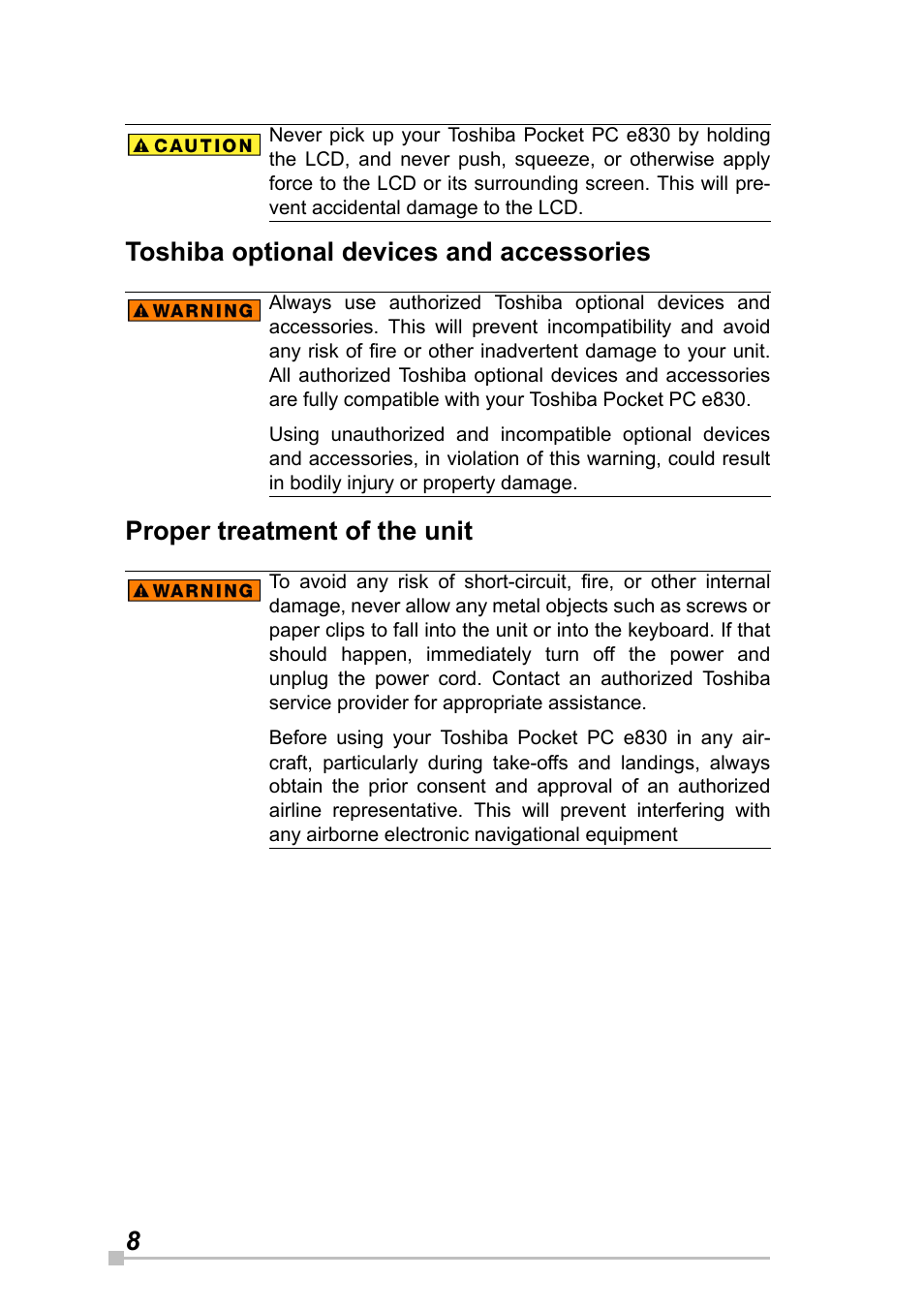 Toshiba Pocket Pc e830 User Manual | Page 8 / 228