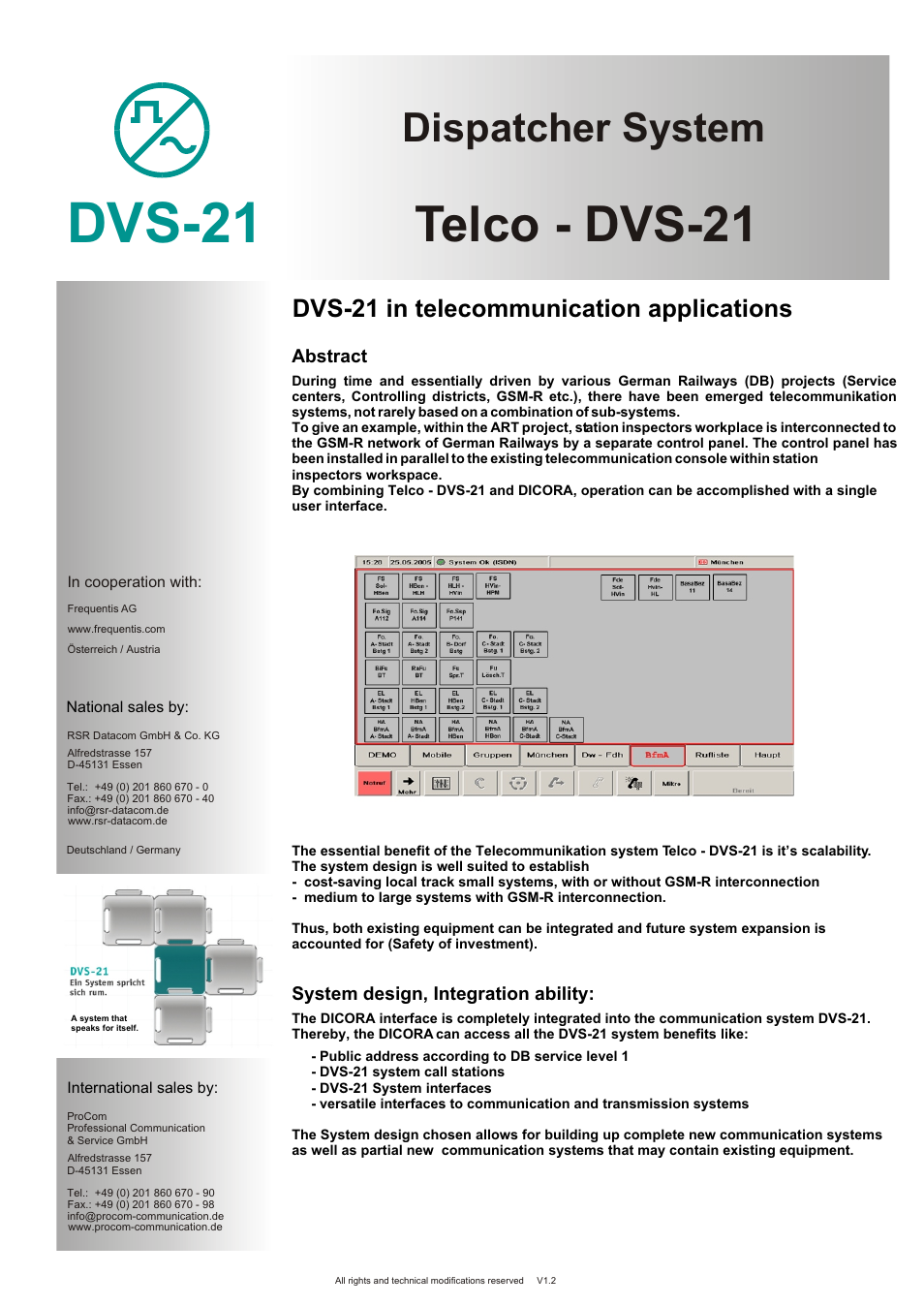 Seite2, Dvs-21, Telco - dvs-21 | Dispatcher system, Dvs-21 in telecommunication applications, Abstract, System design, integration ability | Procom Telco - DVS-21 User Manual | Page 2 / 2