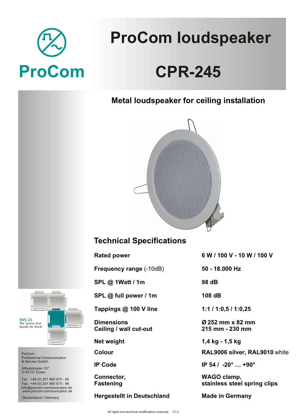 Procom CPR-245 User Manual | 2 pages