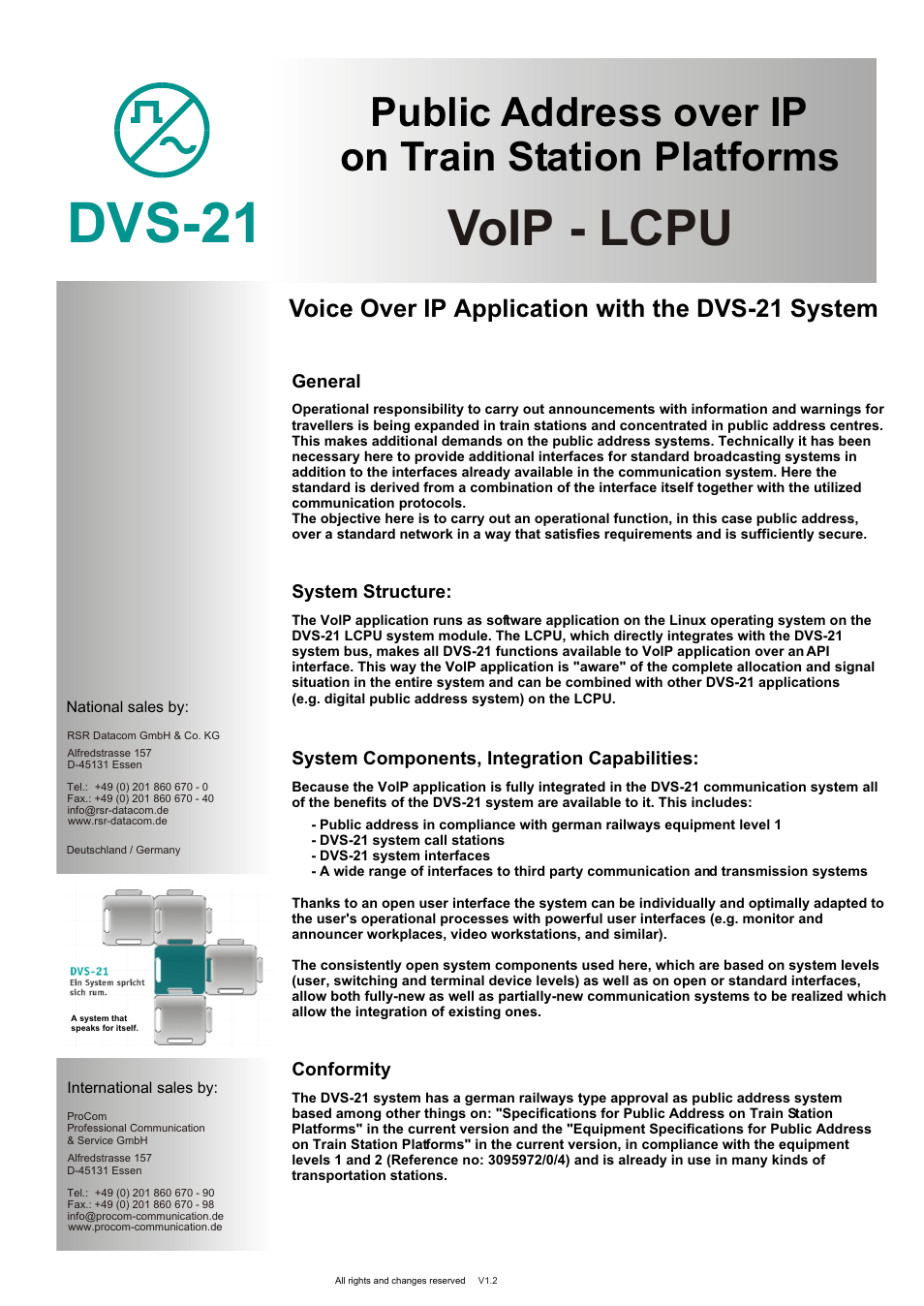 Seite2, Dvs-21, Voip - lcpu | Public address over ip on train station platforms, Voice over ip application with the dvs-21 system | Procom VoIP - LCPU User Manual | Page 2 / 2