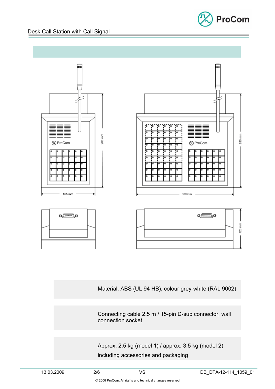 Data sheet, Mechanical data | Procom DTA-012_030_048_066_084_114 User Manual | Page 2 / 6