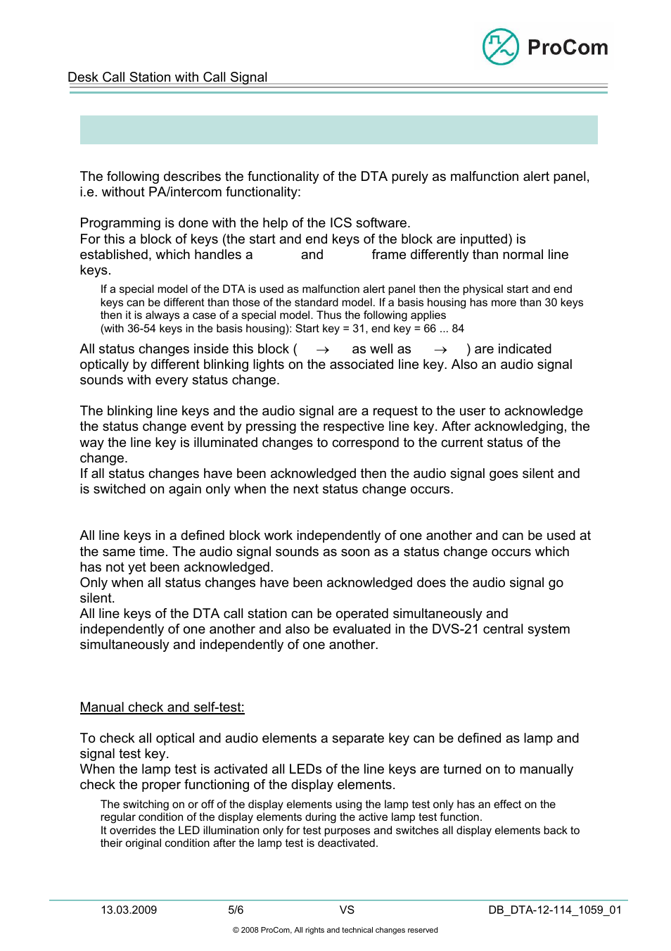 Data sheet, Model as malfunction alert panel | Procom DTA-012_030_048_066_084_114 User Manual | Page 5 / 6
