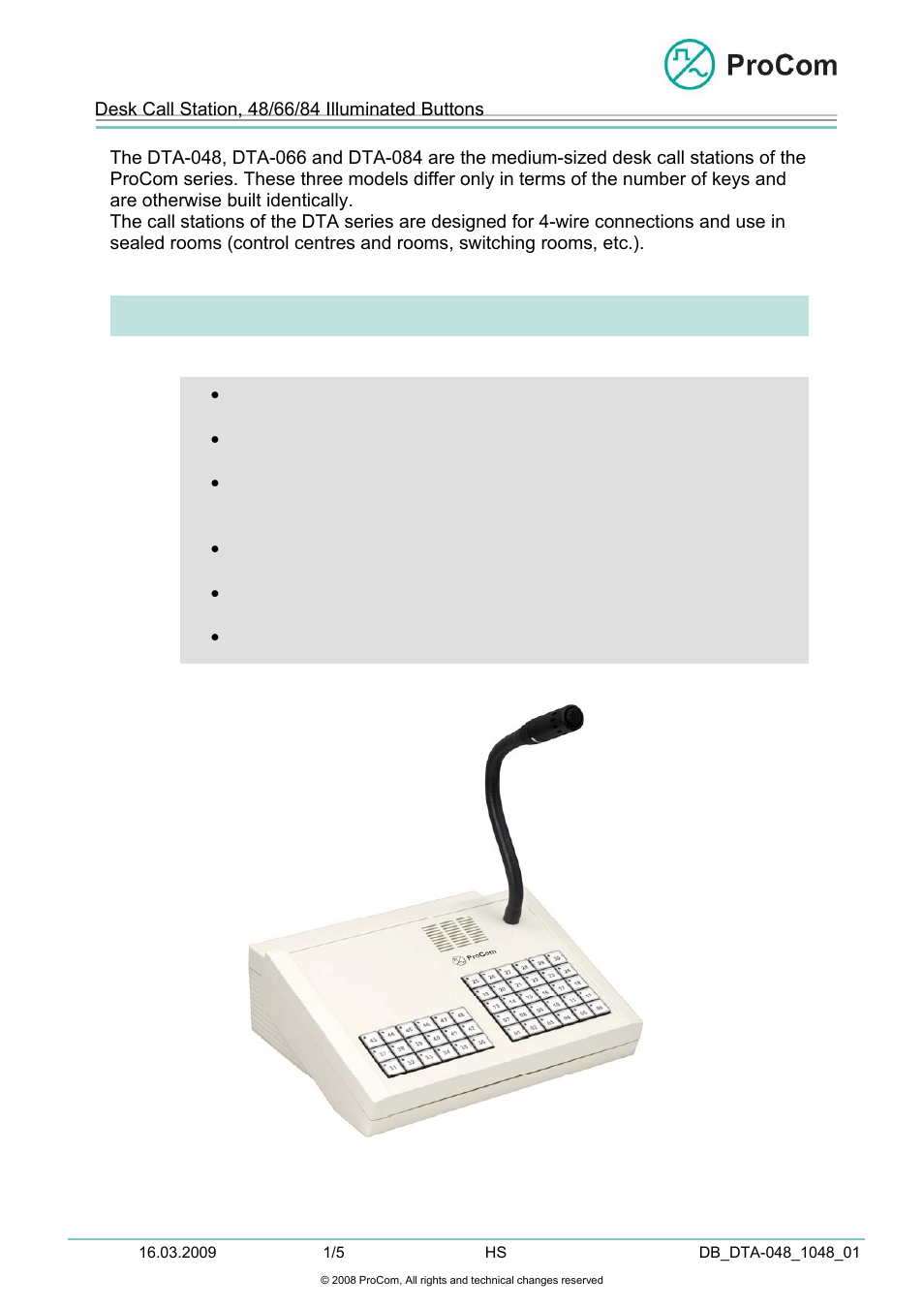 Procom DTA-048_066_084 User Manual | 5 pages