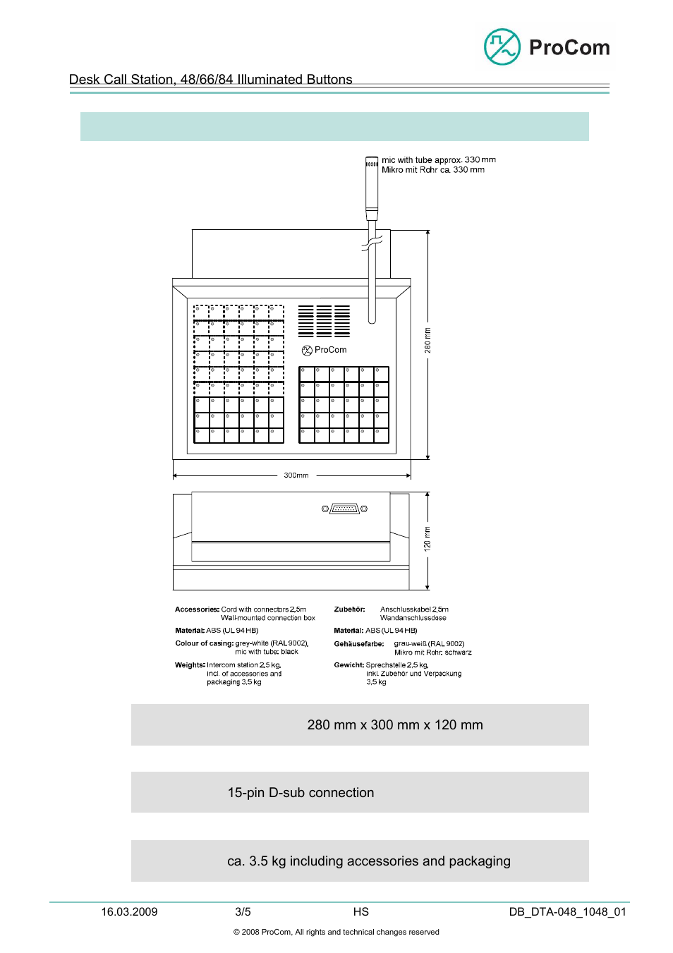 Data sheet | Procom DTA-048_066_084 User Manual | Page 3 / 5