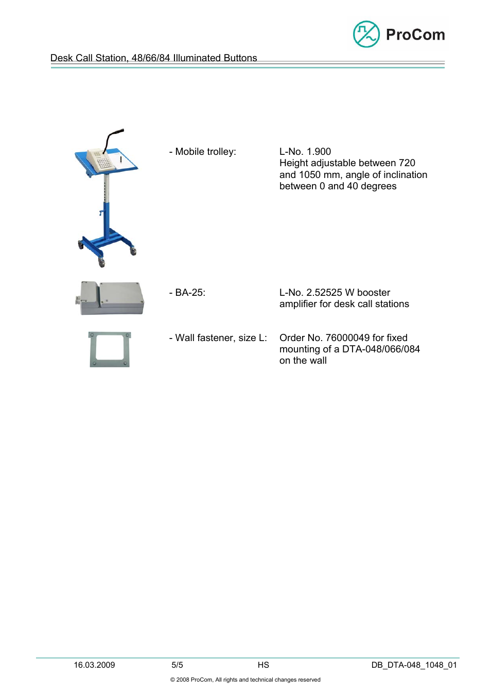 Data sheet | Procom DTA-048_066_084 User Manual | Page 5 / 5