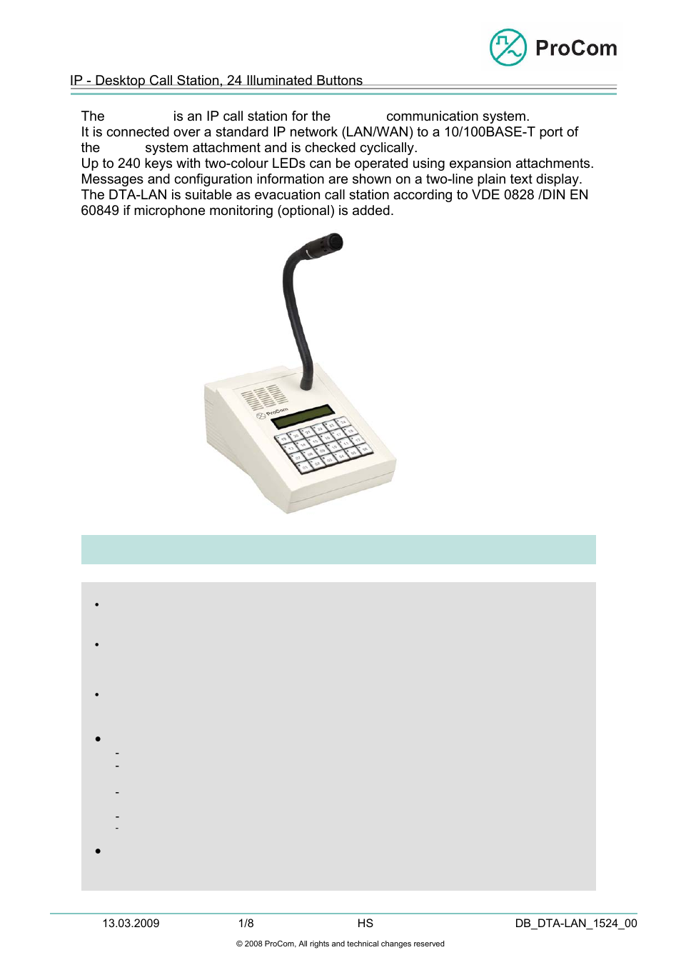 Procom DTA-LAN User Manual | 8 pages