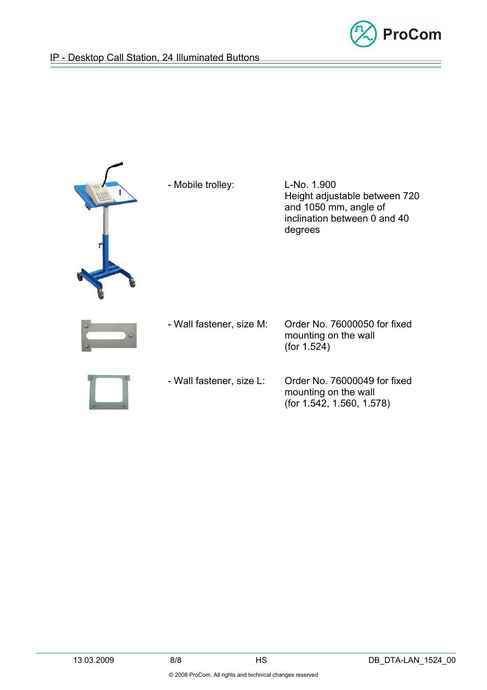Data sheet, Dta-lan | Procom DTA-LAN User Manual | Page 8 / 8
