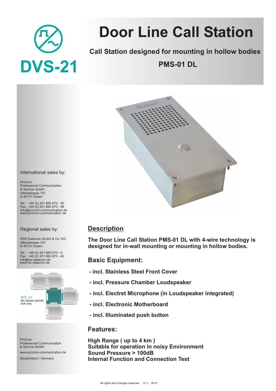 Procom PMS-01 DL User Manual | 2 pages