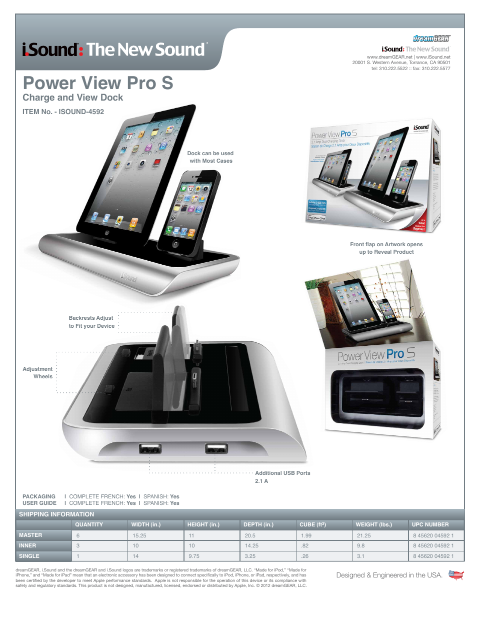 Power view pro s, Charge and view dock | iSound Power View Pro S - Sell Sheet User Manual | Page 2 / 2