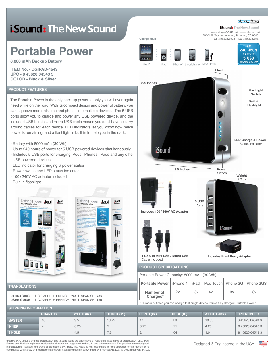 iSound Portable Power - 8000 mAh - Sell Sheet User Manual | 3 pages