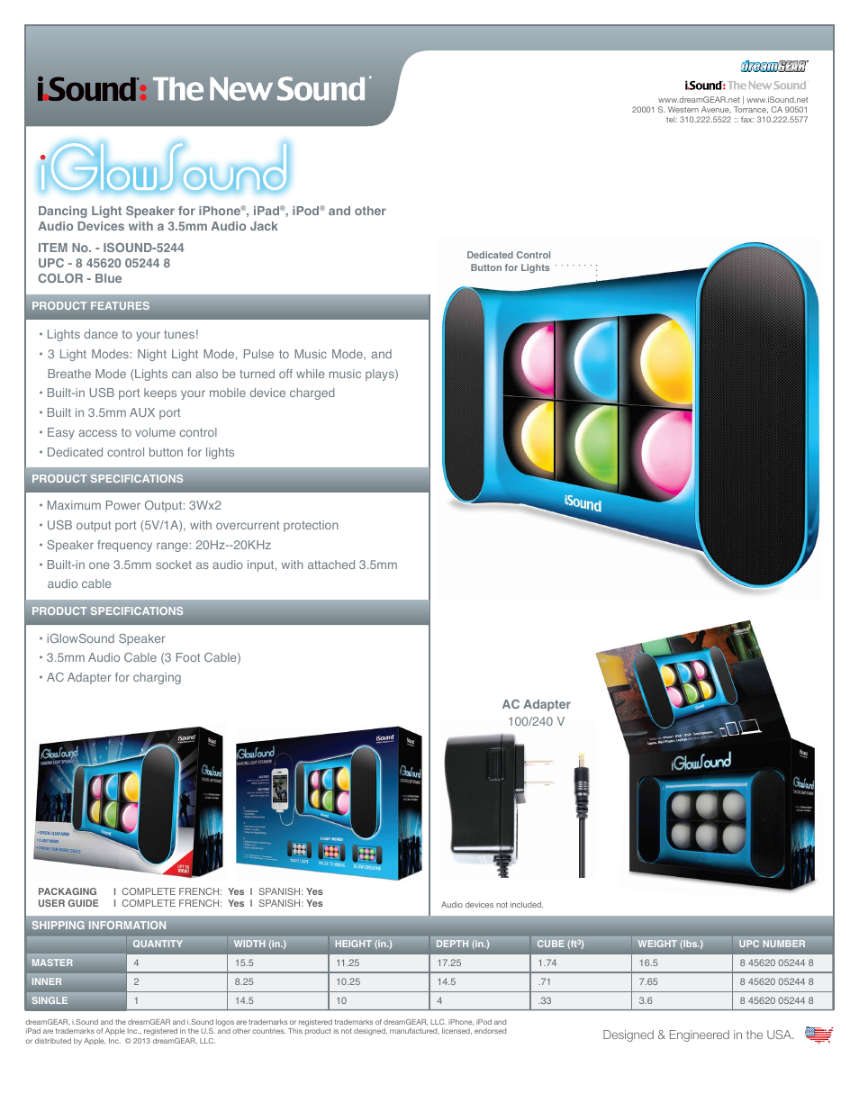 iSound iGlowSound Speaker - Sell Sheet User Manual | 1 page