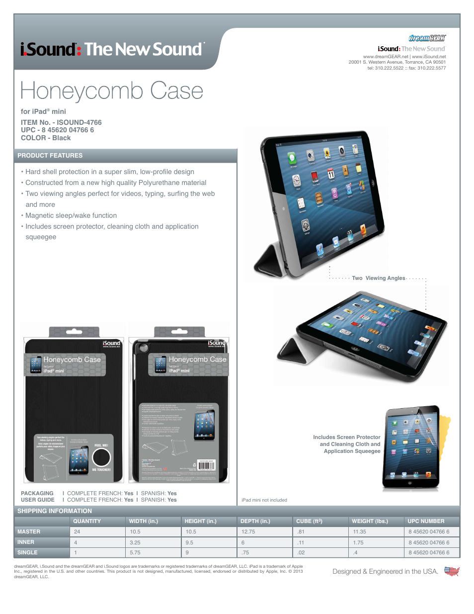 iSound Honeycomb Case for iPadmini - Sell Sheet User Manual | 1 page