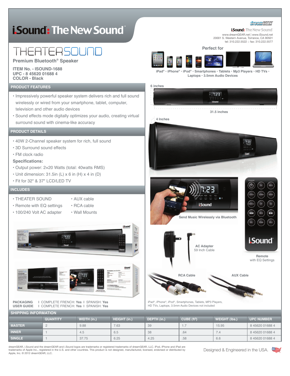 iSound Theater Sound - Sell Sheet User Manual | 1 page