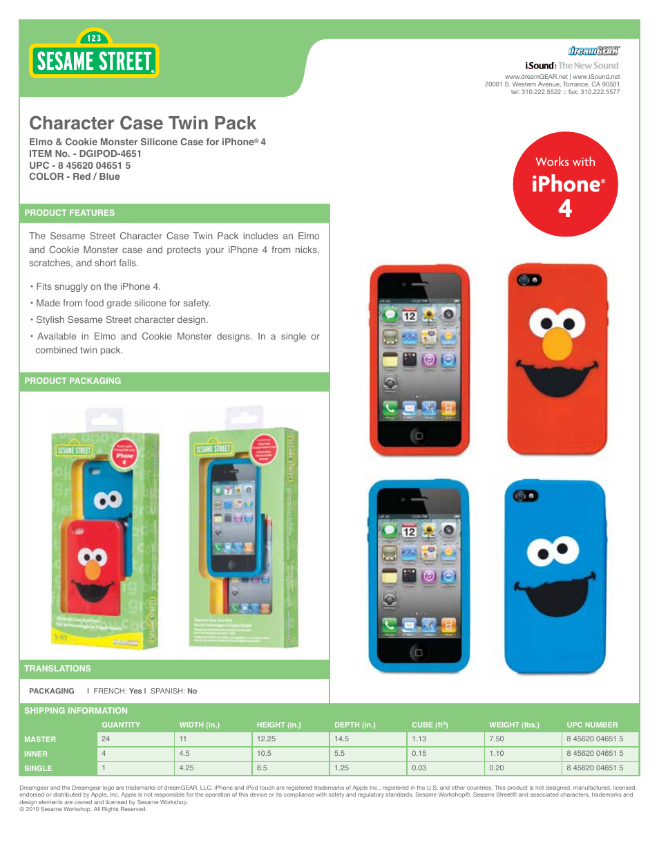 iSound Character Case TWIN PACK for iPhone 4 - Sell Sheet User Manual | 1 page