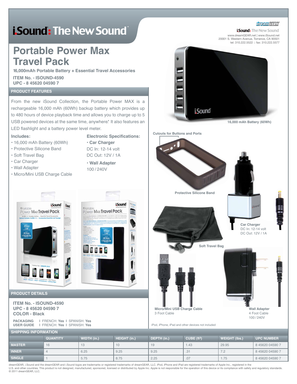 iSound Portable Power Max Travel Pack - Sell Sheet User Manual | 3 pages