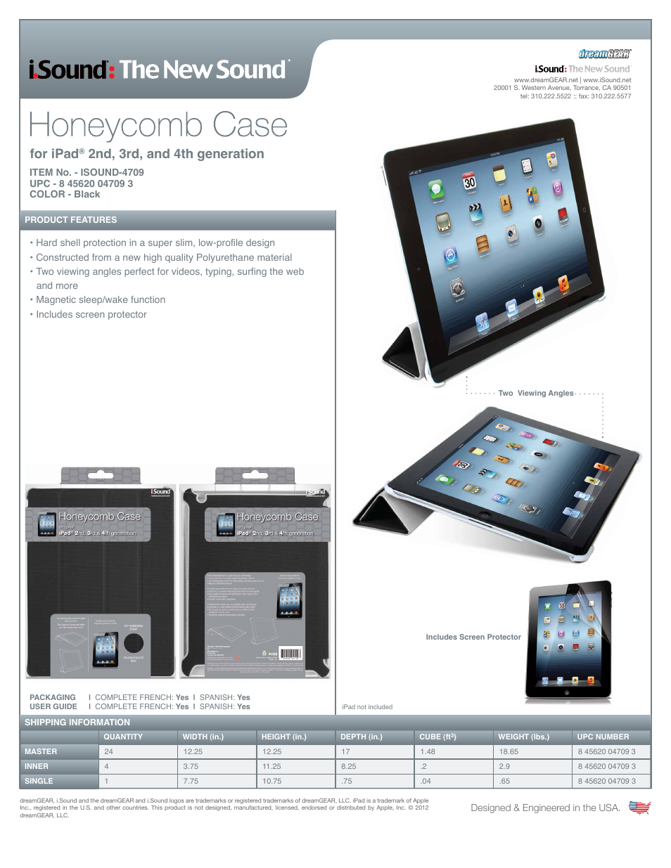 iSound Honeycomb Case for iPad2nd, 3rd, and 4th generation - Sell Sheet User Manual | 1 page