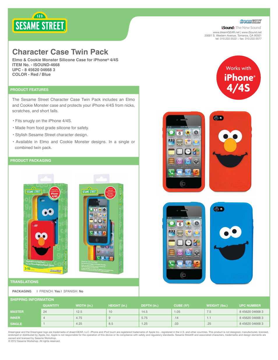 iSound Character Case Twin Pack for iPhone 4 and 4S - Sell Sheet User Manual | 1 page