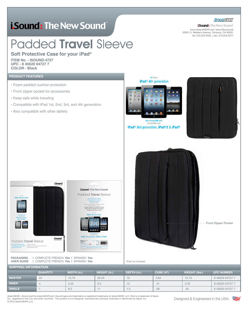 iSound Padded Travel Sleeve for iPad1-2-3-4th gen - Sell Sheet User Manual | 1 page