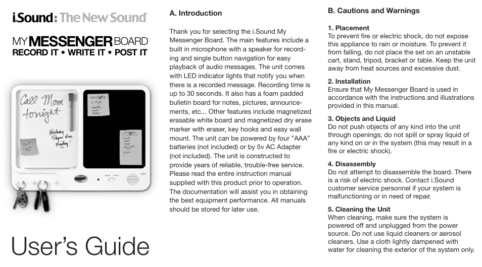 iSound My Messenger Board - Manual User Manual | 2 pages