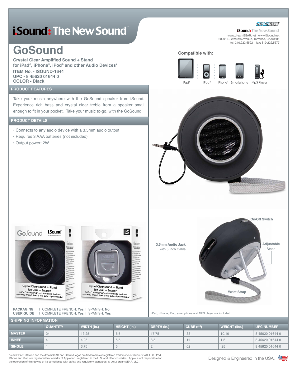 iSound GoSound Speaker - Sell Sheet User Manual | 1 page