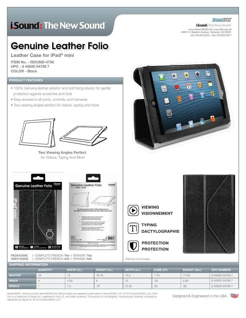 iSound Genuine Leather Folio for iPadmini - Sell Sheet User Manual | 1 page