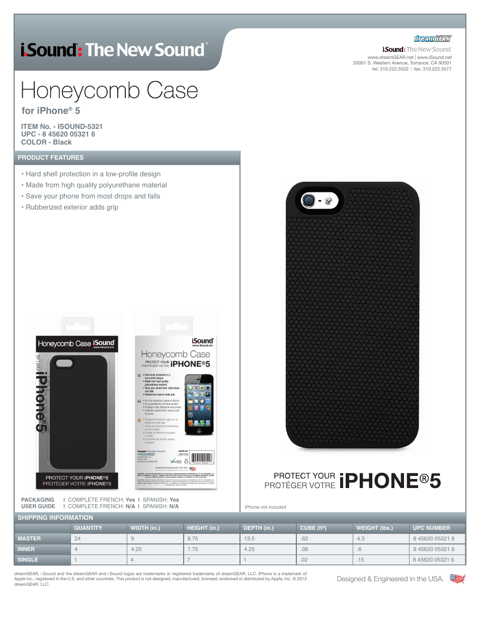 iSound Honeycomb Case for iPhone5s - Sell Sheet User Manual | 1 page