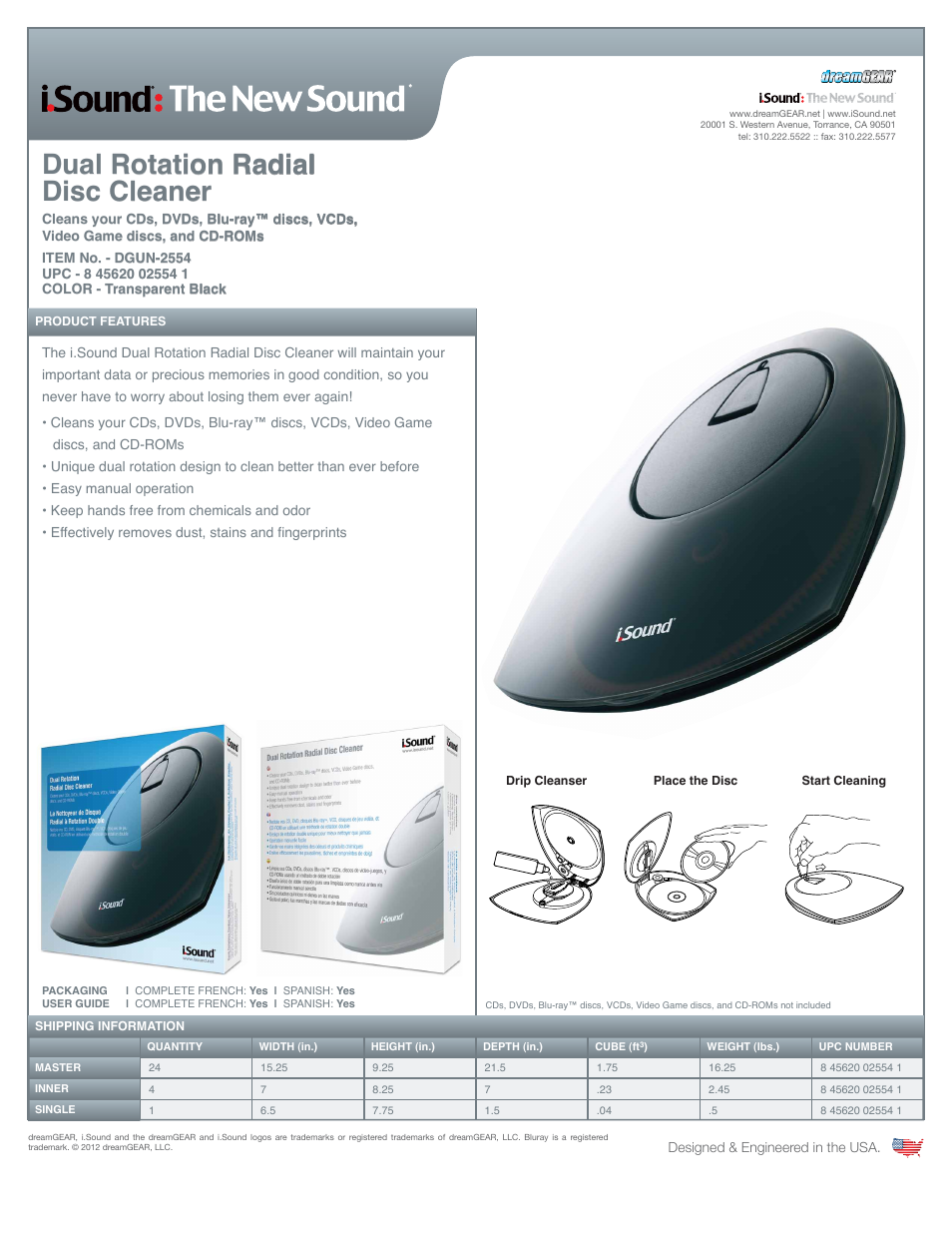 iSound Dual Rotation Radial Disc Cleaner - Sell Sheet User Manual | 1 page