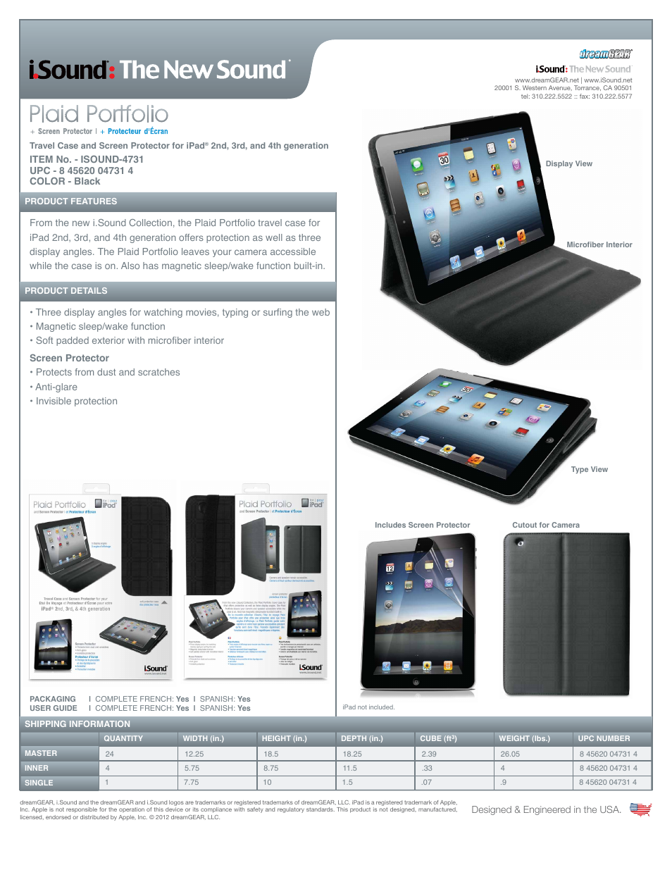 iSound Plaid Portfolio for iPad 2nd, 3rd, and 4th generation - Sell Sheet User Manual | 1 page