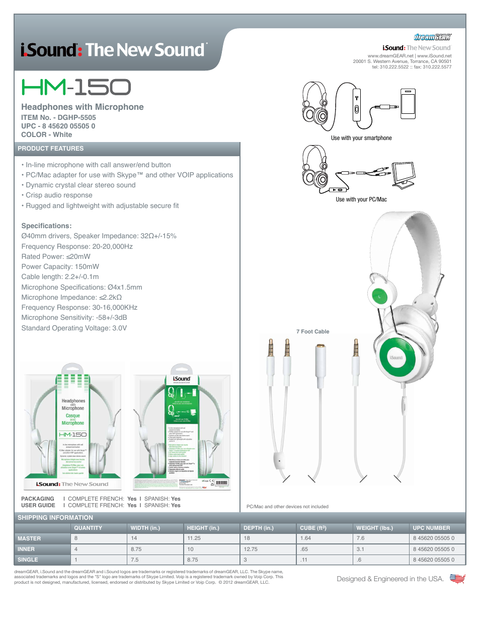 iSound HM-150 Headphones with Microphone - Sell Sheet User Manual | 1 page