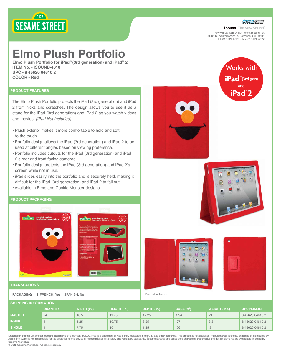 iSound Elmo Plush Portfolio for iPad 2 - Sell Sheet User Manual | 1 page