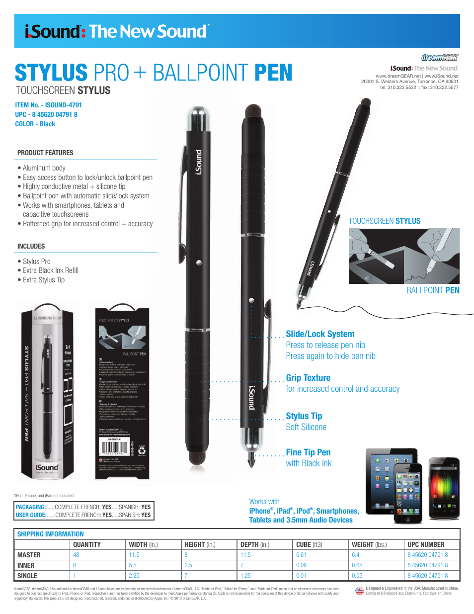 iSound Stylus Pro + Ballpoint Pen - Sell Sheet User Manual | 1 page