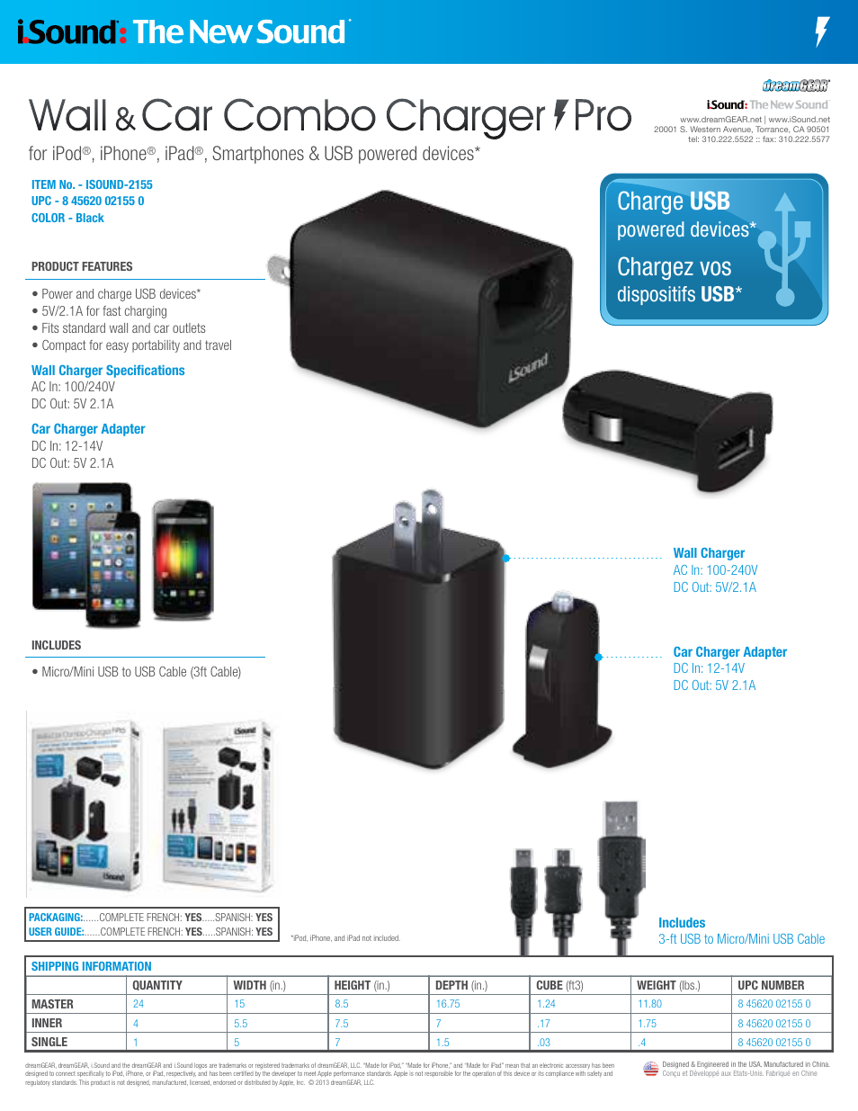 iSound Wall & Car Combo Charger Pro 2155 - Sell Sheet User Manual | 1 page