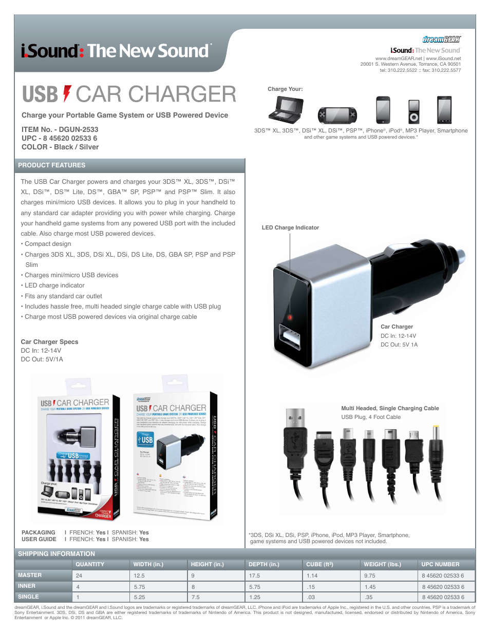 iSound USB Car Adapter - Sell Sheet User Manual | 1 page