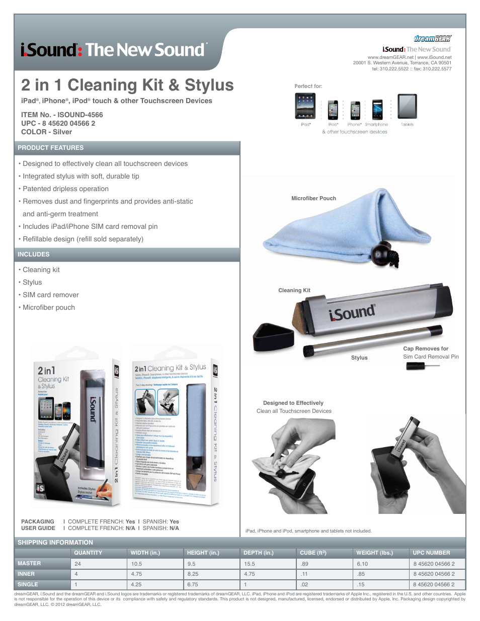 iSound 2 in 1 Cleaning Kit & Stylus - Sell Sheet User Manual | 1 page