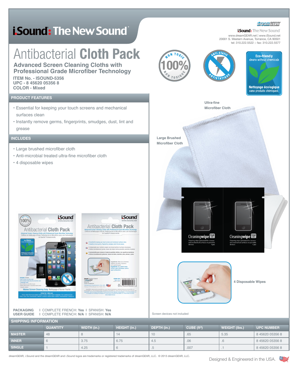 iSound Antibacterial Cloth Pack - Sell Sheet User Manual | 1 page