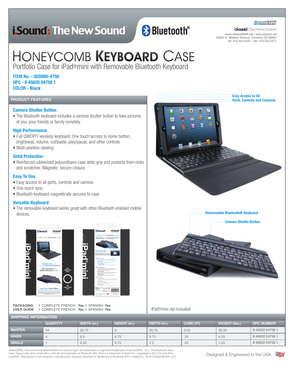 iSound Honeycomb Keyboard Case with Bluetooth for iPadmini - Sell Sheet User Manual | 1 page