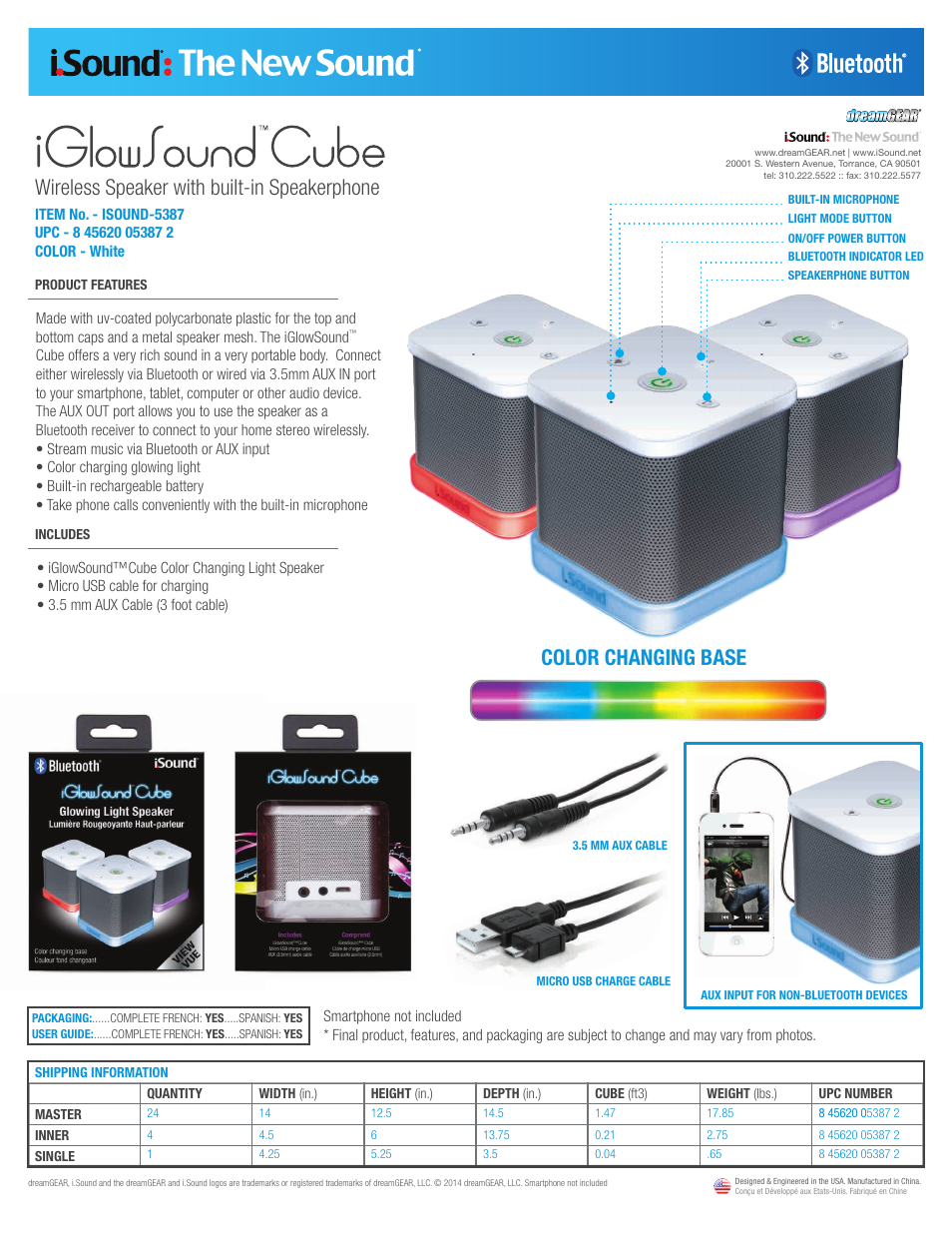 iSound iGlowSound Cube BT-Wireless Glowing Speaker - Sell Sheet User Manual | 1 page