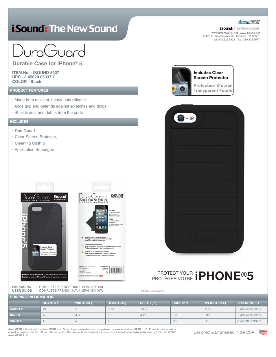 iSound DuraGuard for iPhone5s + Screen Protector - Sell Sheet User Manual | 1 page