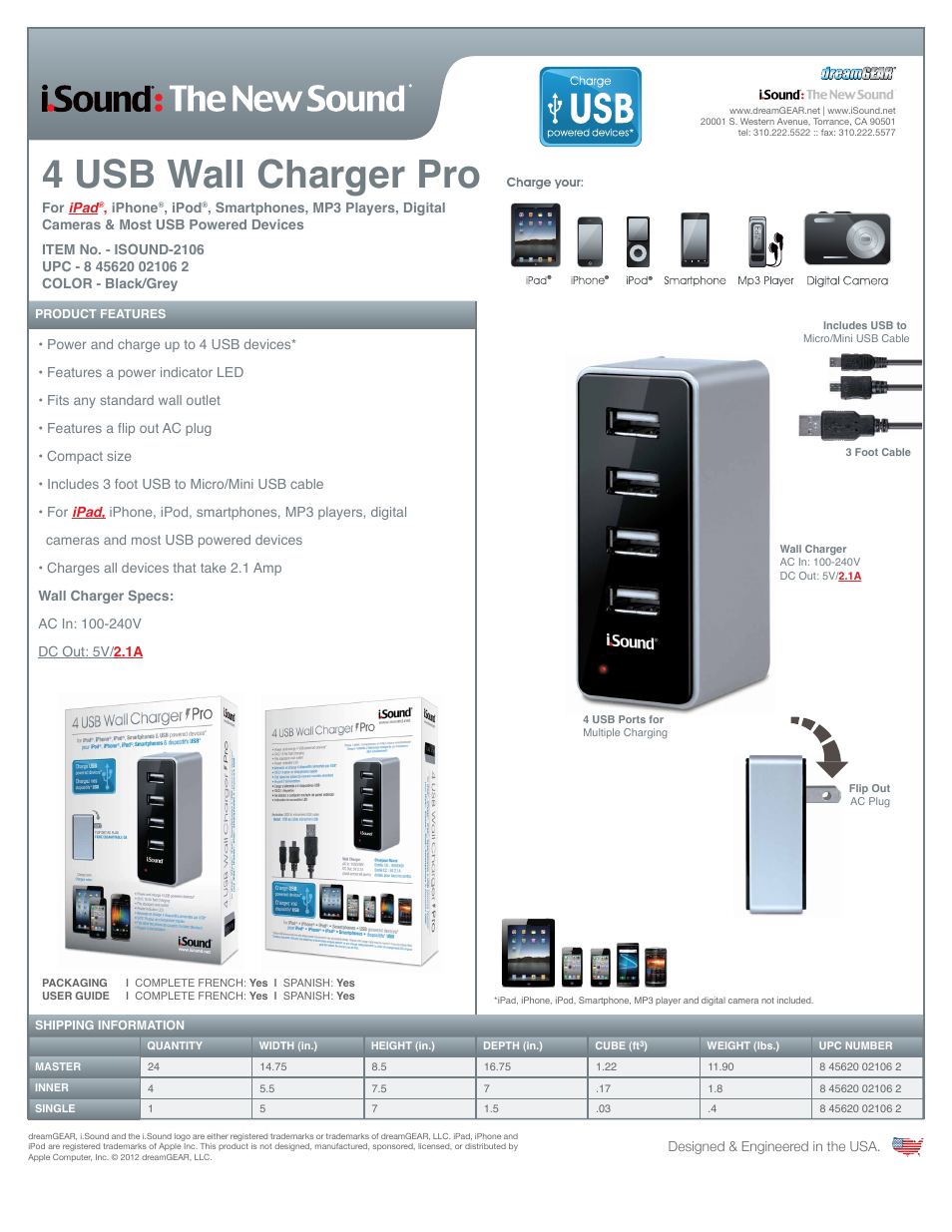 iSound 4 USB Wall Charger Pro 2106 - Sell Sheet User Manual | 1 page