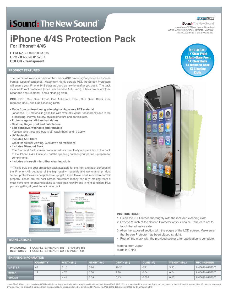 iSound Premium Protection Pack for iPhone 4-4S - Sell Sheet User Manual | 1 page