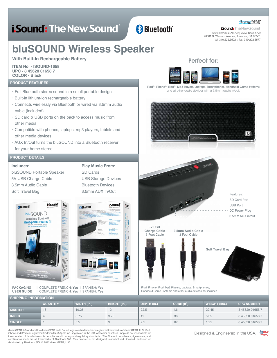 iSound bluSOUND Wireless Speaker - Sell Sheet User Manual | 1 page