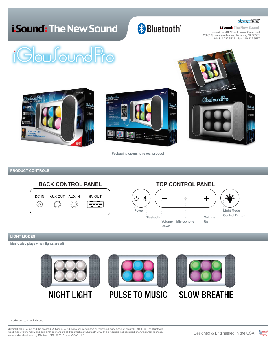 Back control panel top control panel | iSound iGlowSoundPro Bluetooth Speaker + Speakerphone - Sell Sheet User Manual | Page 2 / 2