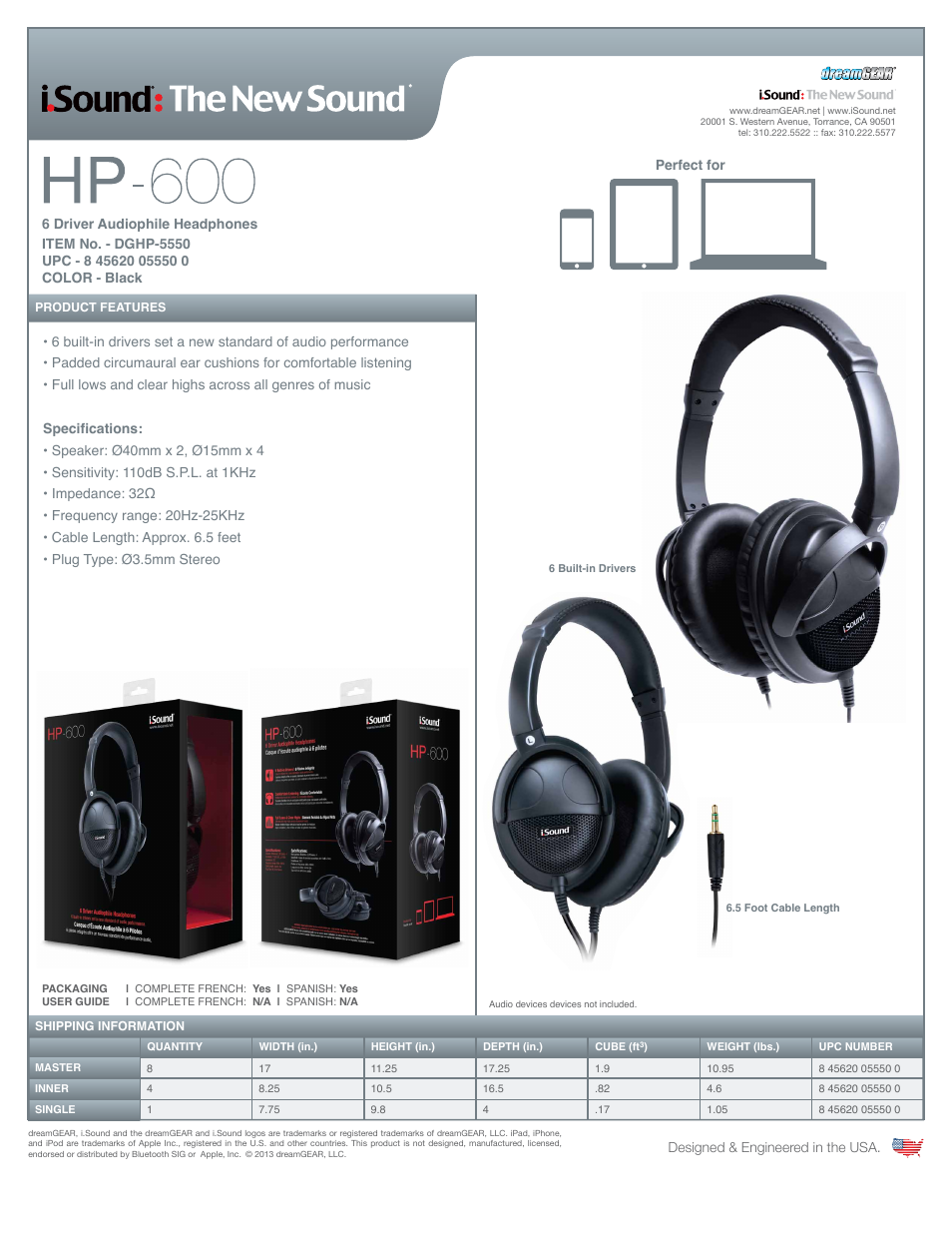 iSound HP-600 6-driver Audiophile Headphones - Sell Sheet User Manual | 1 page