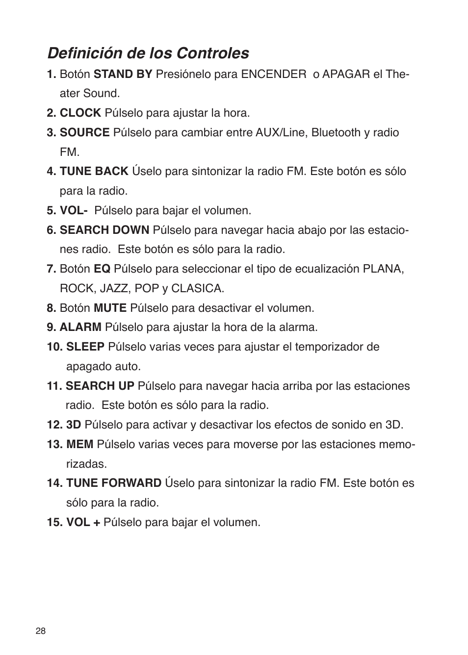 Definición de los controles | iSound Theater Sound - Manual User Manual | Page 28 / 55
