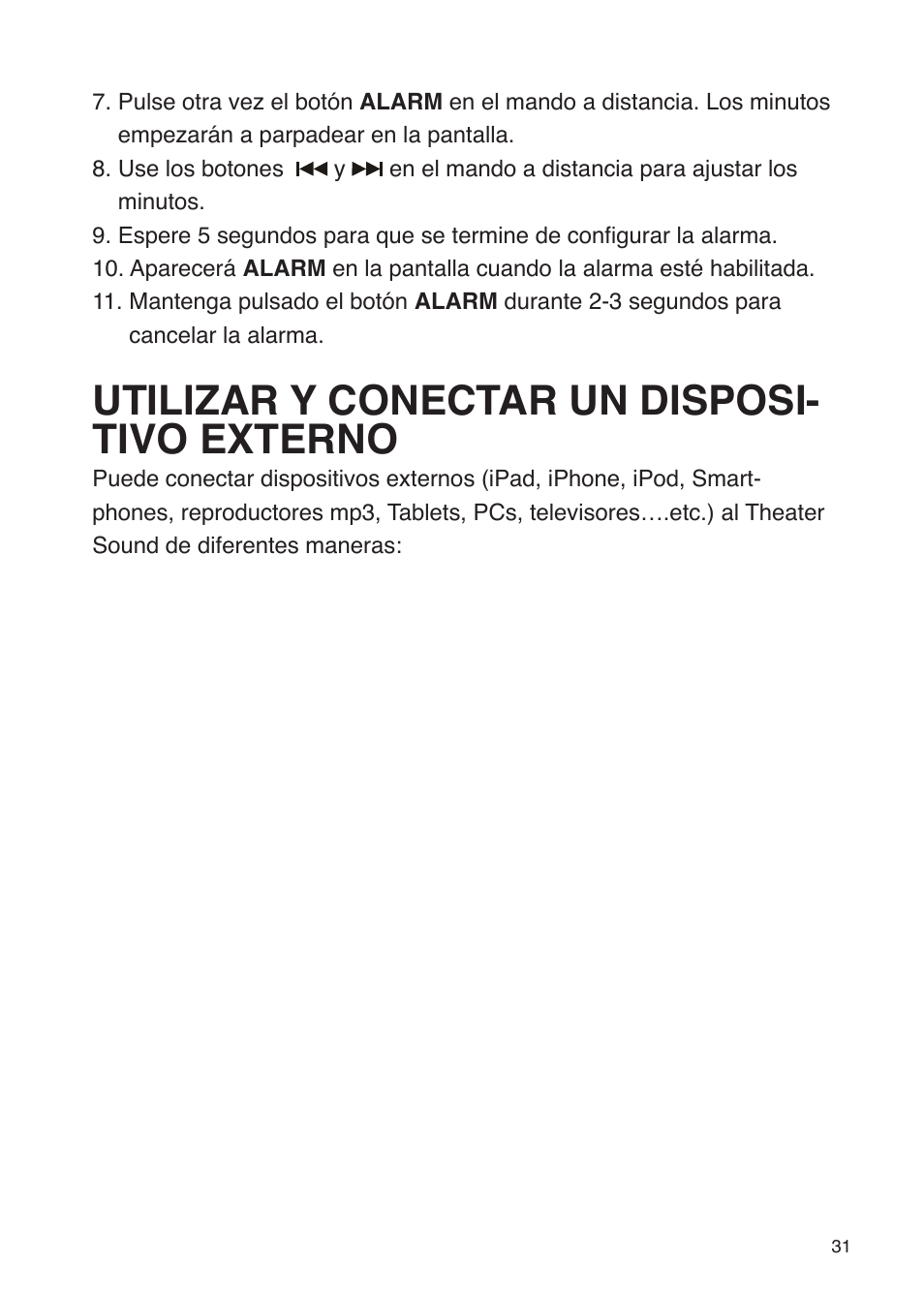 Utilizar y conectar un disposi- tivo externo | iSound Theater Sound - Manual User Manual | Page 31 / 55