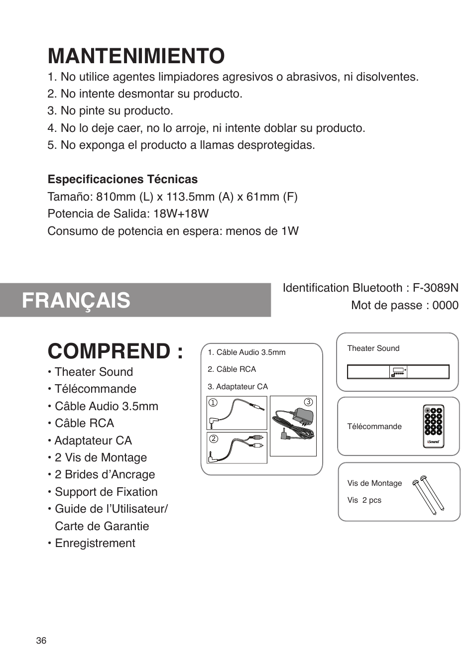 Mantenimiento, Français comprend | iSound Theater Sound - Manual User Manual | Page 36 / 55